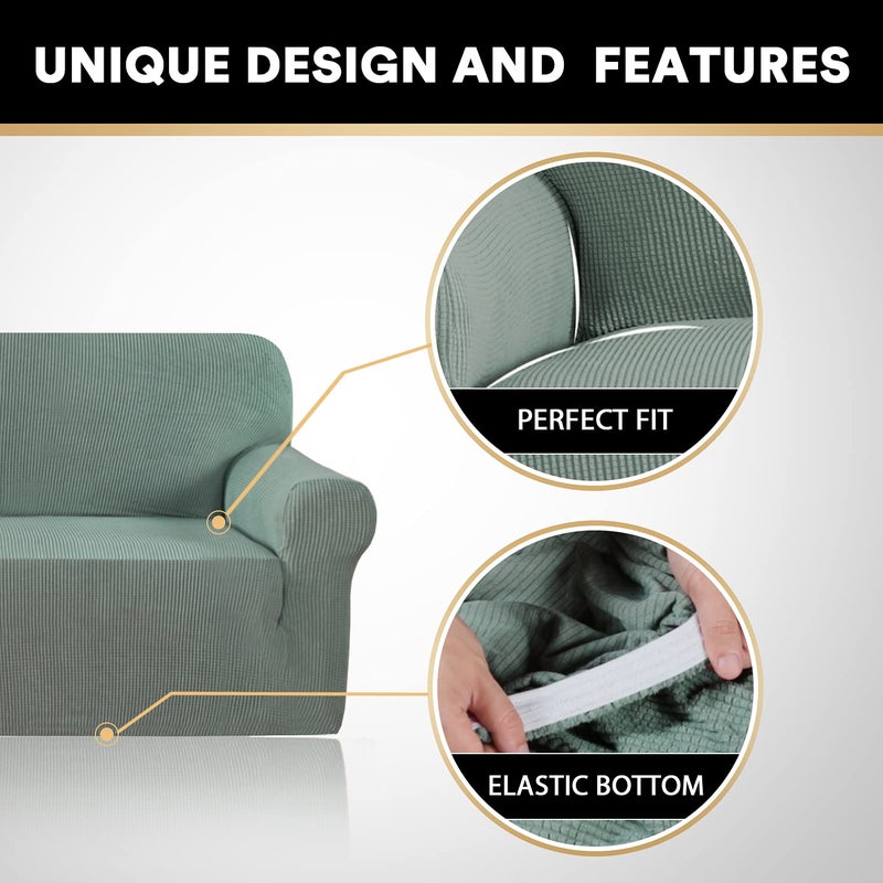 PrinceDeco Stretch Sofa Cover Slipcover Couch Covers for 3 Cushion Couch Furniture Protector Sofa Covers with Non Slip Elastic Bottom Dogs Pet Friendly Fitted (Sofa, Sage) - Image 3
